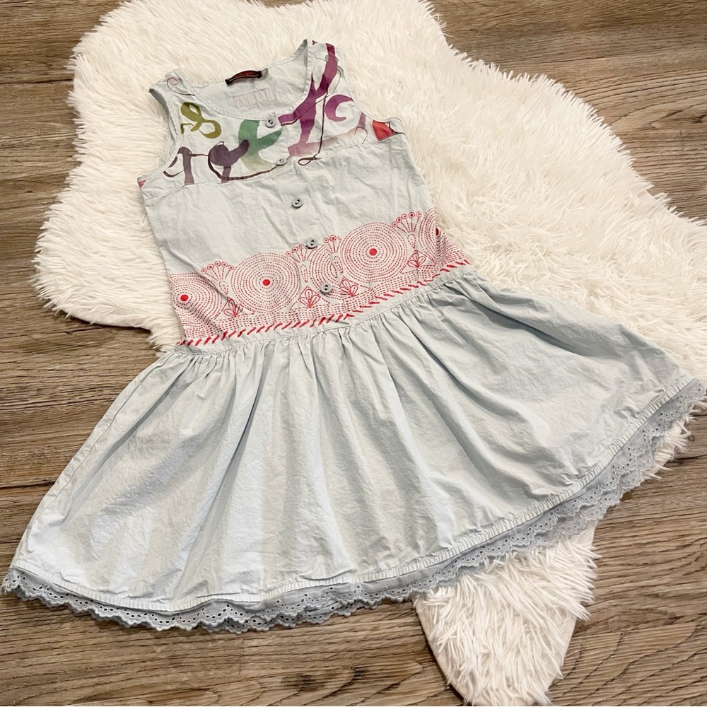 Catimini Dress Girls 8 Button Front Sleeveless
